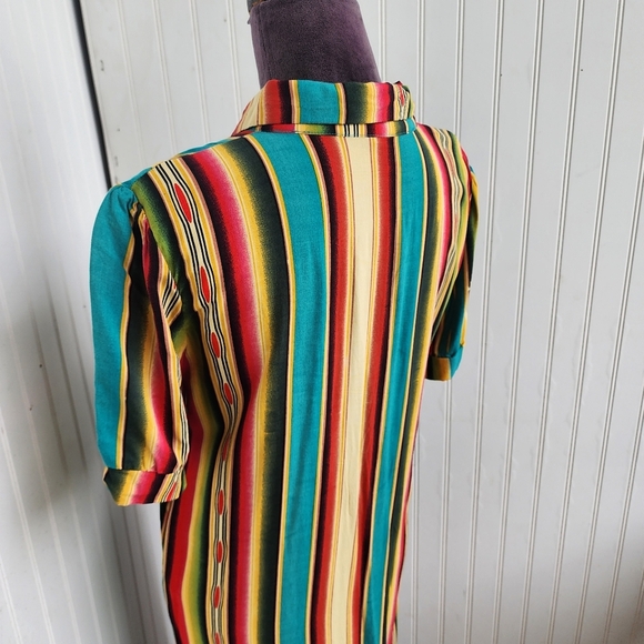 L&B Lucky & Blessed Women’s Colorful Striped Maxi Dress Button Up Short Sleeve M - Picture 8 of 15